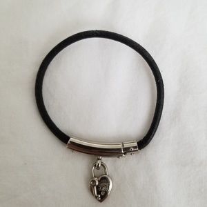 Hermes Heart Cadena black leather bracelet